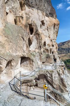 Vardzia is a cave monastery site in southern Georgia, excavated from the slopes of the Erusheti Mountain