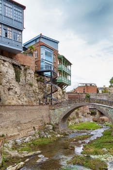 Houses with balconies in the historic district of Tbilisi, Georgia