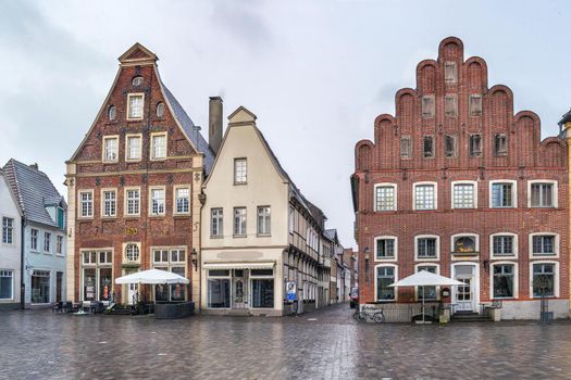 Historical market square with beautiful houses, Warendorf, Germany