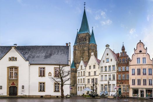 Historical market square with church of Saint Lawrence, Warendorf, Germany