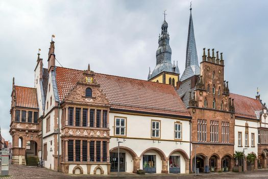 Market Square of Lemgo with town hall and Nicholas church, Germany