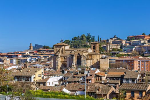 View of Estella-Lizarra city with San Miguel church, Spain