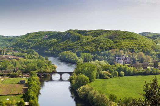 View of Dordogne river from Beynac castle cliff, France