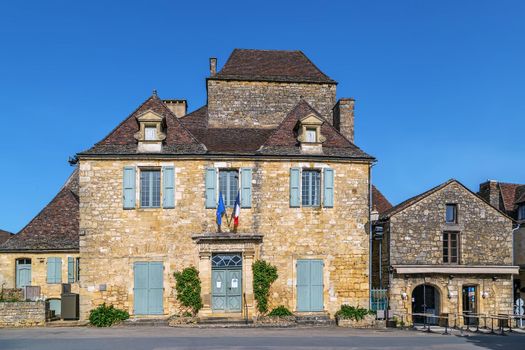 Street with historical houses in Domme  commune in the Dordogne department, France