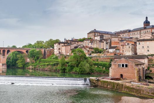 Cityscape of Albi town from Tarn river, France