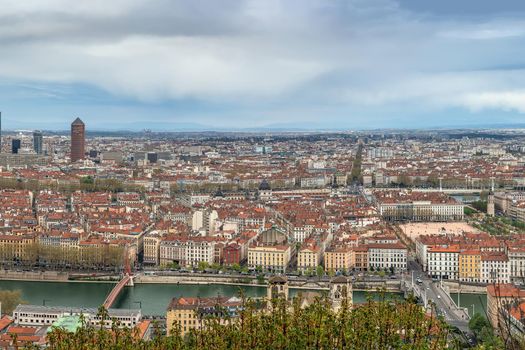 View of Lyon from Basilica of Notre-Dame de Fourviere hill, Frane