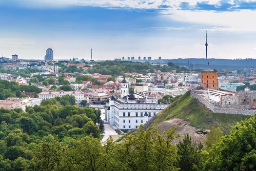 View of Upper Castle on hil and Palace of the Grand Dukesl in Vilnus, Lithuania