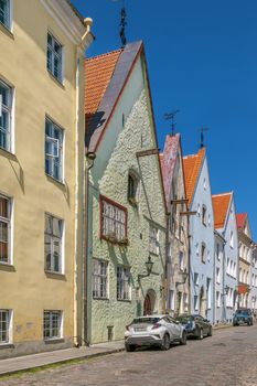 Street with historical houses in Tallinn old town, Estonia