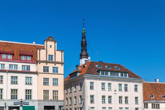 Cityscape with tower in Tallinn historical center, Estonia