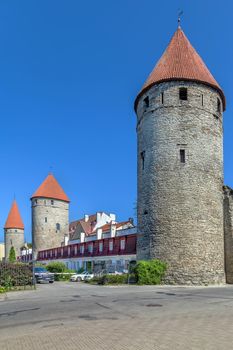 Medieval city wall with towers in Tallinn, Estonia