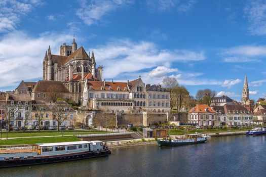 View of Auxerre Cathedral from Yonne river, Auxerre, France