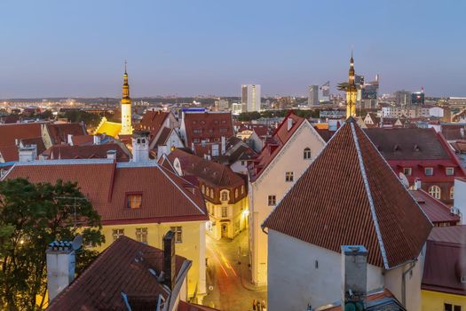 Panoramic view of Tallinn from Toompea hill, Estonia. In evening