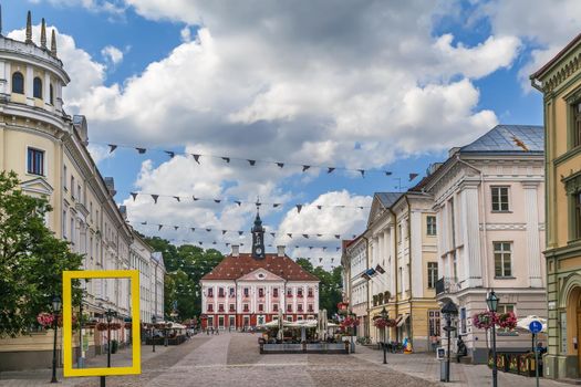 View of Tartu with building of town hall, Estonia