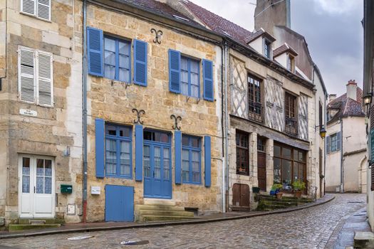 Street with historical houses in Semur-en-Auxois,, Yonne, France