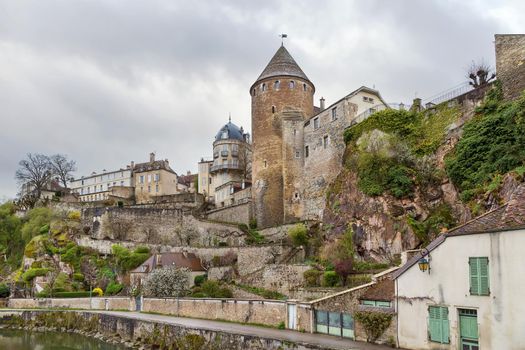 View of Semur-en-Auxois from Armancon river, France