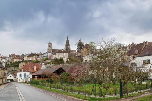 View of Semur-en-Auxois with Church Notre-Dame, France