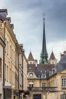 View of city with Spire of Dijon Cathedral, France