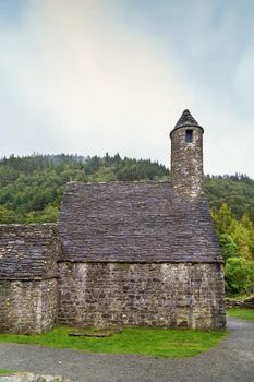 St. Kevin's Church with the Round Tower in Glendalough, Ireland