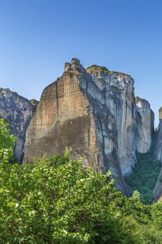 View of big rock in Meteora mountain range, Greece