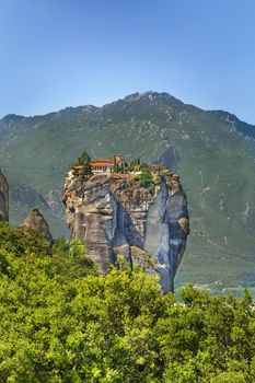 View of Monastery of the Holy Trinity om rock in Meteora, Greece