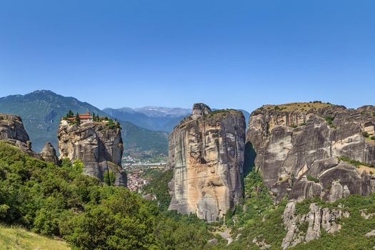 View of Monastery of the Holy Trinity om rock in Meteora, Greece