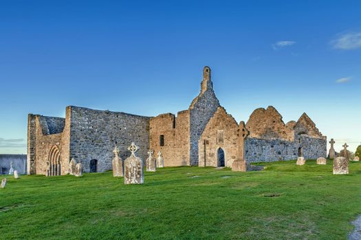 Clonmacnoise abbey is situated in County Offaly, Ireland on the River Shannon south of Athlone