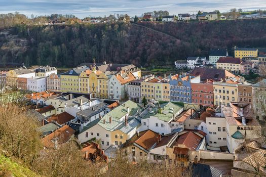 View of Burghausen city center from  Burghausen castle, Germany