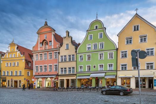 Historical houses on Altstadt street in Landshut, Germany