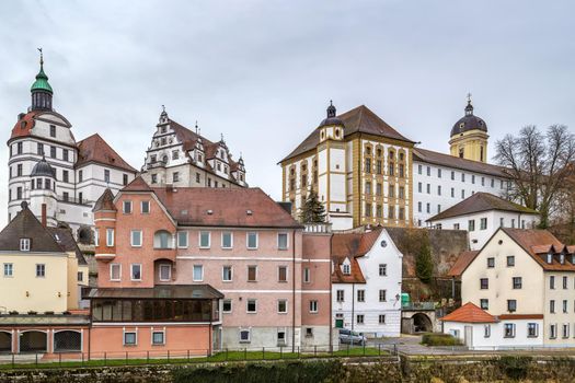 View of castle in Neuburg an der Donau from river, Germany