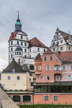 View of castle in Neuburg an der Donau from river, Germany