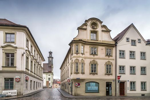 Street with histoorical houses in Eichstatt downtown, Germany 