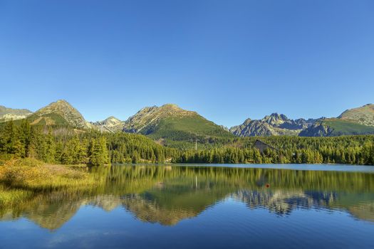 Landscape with lake Strbske Pleso in High Tatras mountans, Slovakia