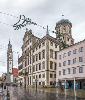 Perlachtower with Town Hall in Augsburg city center, Germany