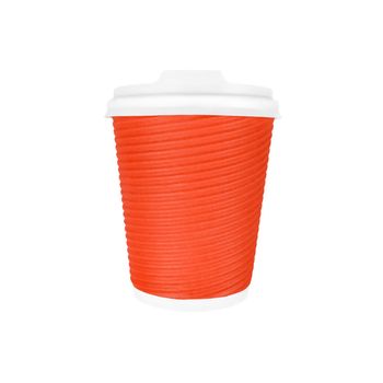 Red paper coffee cup to go isolated on a white background.