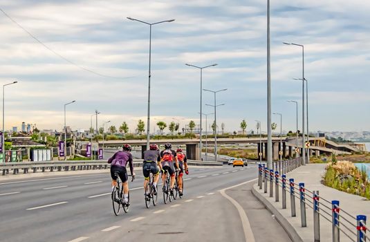 Morning sports on Istanbul roads with cyclists