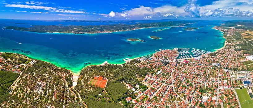 Biograd na Moru archipelago panoramic aerial view, coastline landscape of Croatia