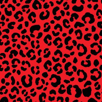 Abstract modern leopard seamless pattern. Animals trendy background. Black and red decorative vector illustration for print, card, postcard, fabric, textile. Modern ornament of stylized skin.