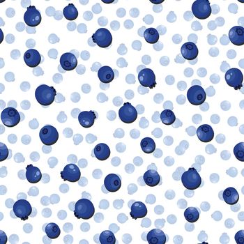 Seamless pattern with blueberry on white background. Natural fresh ripe tasty blueberries. Vector illustration for background, packaging, textile, fabric and various other designs