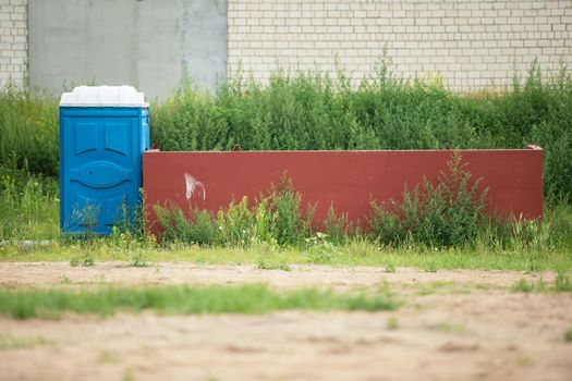 Ecological toilet and garbage containers.Toilet on the beach.