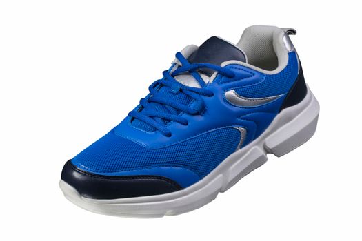 Blue sneaker made of fabric on a white background.