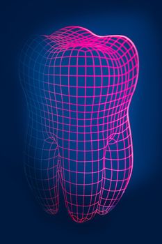 Tooth mesh on a blue background. Actively regenerating granules of calcium and fluorine. Enamel protection.