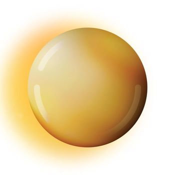 Glass oange ball or precious pearl. Glossy realistic ball, 3D abstract vector illustration highlighted on a white background. Big metal bubble with shadow.