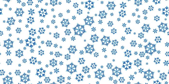 Winter seamless pattern with blue snowflakes on white background. Vector illustration for fabric, textile wallpaper, posters, gift wrapping paper. Christmas vector illustration. Falling snow.