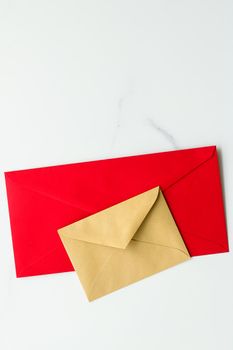 Communication, newsletter and business concept - Envelopes on marble background, message