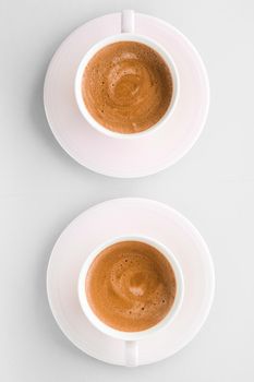 Drinks menu, italian espresso recipe and organic shop concept - Cup of hot french coffee as breakfast drink, flatlay cups on white background