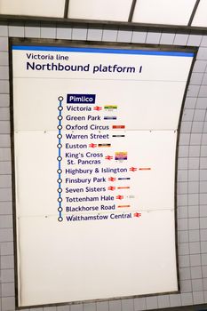 Station sign of the London underground tube in a close up view