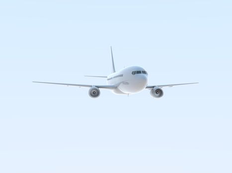 Commercial Passenger Plane in Air in Sky, Vacation Travel by Air Transport, Airliner Take Off Flying, Aircraft Flight and Aviation Route Airline Sign, Aviation Cargo Service 3d Illustration