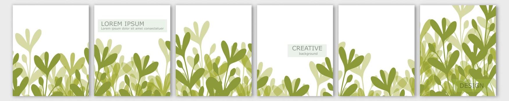 Set of vector cover notebook design. Abstract floral template design with green leaves on white background for notebook paper, copybook brochures, book, magazine. Planner and diary cover for print.