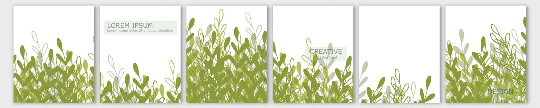 Set of vector cover notebook design. Abstract floral template design with green leaves on white background for notebook paper, copybook brochures, book, magazine. Planner and diary cover for print.