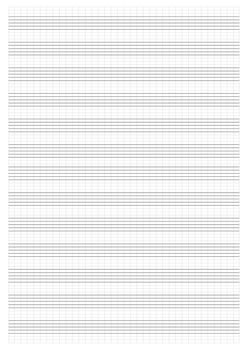 Graph paper. Printable grid paper with stave on a white background. A blank music sheet paper with staff. Geometric pattern for composition, education, school. Realistic lined paper blank size A4.